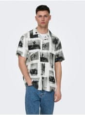 ONLY&SONS Čierno-biela pánska vzorovaná košeľa Nano S