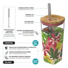 QUOKKA Liquid Cube pohár so slamkou 540 ml, jungle flora
