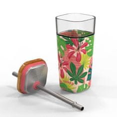 QUOKKA Liquid Cube pohár so slamkou 540 ml, jungle flora