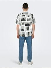 ONLY&SONS Čierno-biela pánska vzorovaná košeľa Nano XL