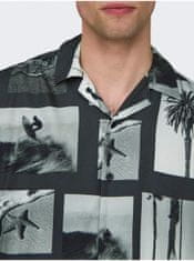 ONLY&SONS Čierna pánska vzorovaná košeľa Nano S