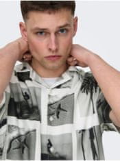 ONLY&SONS Čierno-biela pánska vzorovaná košeľa Nano XL