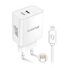 Aligator Nabíječka do sítě Power Delivery 20W, USB-C + kabel pro Apple - bílá