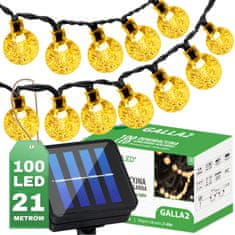 LUMILED Solárne záhradné svietidlo LED světelný řetěz 21,8m Girlanda GALLA 2 s 100x LED ozdobnými guličkami 3000K Teplá biela