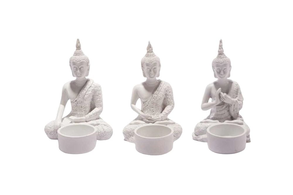 Design Scandinavia Čajové svietniky Budha, 13 cm, 3 ks, biela