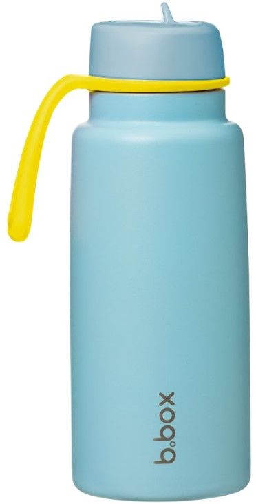 b.box Nerezová termolahev s brčkem 1 l - světle modrá/žlutá