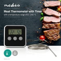 Nedis Teplomer na mäso | Budík / časovač | LCD displej | 0 - 250 °C | Čierna / Strieborná 