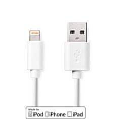 Nedis Bleskový kábel | USB 2.0 | Apple Lightning 8-pin | USB-A samec | 480 Mbps | Poniklované | 3,00 m | Okrúhle | PVC | Biela | Označenie 