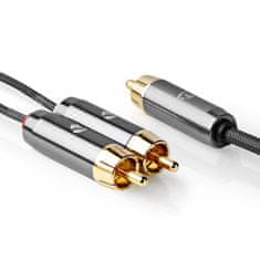 Nedis subwoofer Cable | RCA Male | 2x RCA Male | Gold Plated | 3.00 m | Round | 4.5 mm | Grey / Grey With Metal | Cardboard Box with Covered Window 