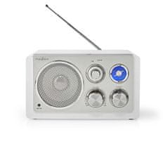 Nedis FM rádio | Dizajn dosky | FM | Napájací adaptér | Analógový | 15 W | Bluetooth | biely 