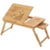 Bambusový stôl na notebook, skladací stolík, pohovka výškovo nastaviteľná, s 5 uhlami sklonu, vetracie otvory, malá zásuvka, 55 x 35 x (21 - 29) cm LLD002