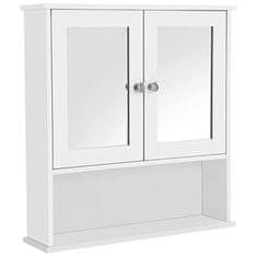 shumee Kúpeľňová skrinka s dvojitými zrkadlovými dverami, nástenná skrinka, úložná skrinka, nástenná úložná skrinka, výškovo nastaviteľné police, 56 x 13 x 58 cm, biela LHC002