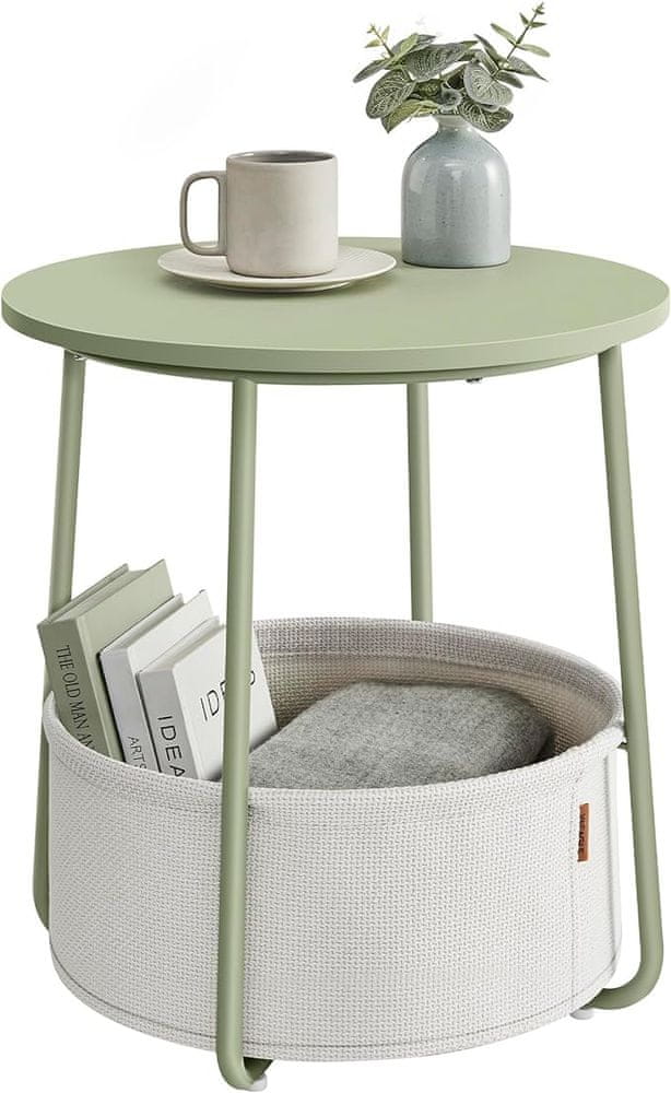 shumee Malý okrúhly príručný stolík, moderný nočný stolík s látkovým košíkom, nočný stolík do spálne do obývačky, arkierovo zelená a krémová biela LE