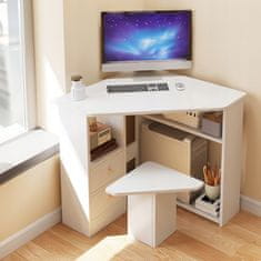 MUVU Rohový trojstranný PC stôl so stolíkmi Moderný biely loft 80x75