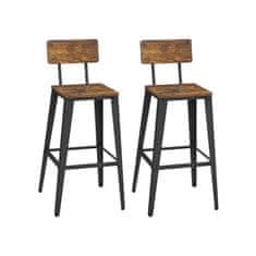 shumee LBC078B01 Sada 2 barových stoličiek, kuchynské stoličky s operadlom, oceľový rám, jednoduchá montáž, priemyselný dizajn, vintage hnedá/čierna