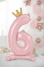 PartyDeco Fóliový balón číslo so stojanom 6 ružový 84cm