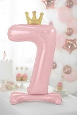 PartyDeco Fóliový balón číslo so stojanom 7 ružový 84cm
