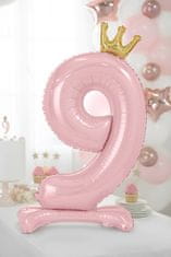 PartyDeco Fóliový balón číslo so stojanom 9 ružový 84cm