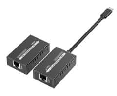 PremiumCord USB-C na HDMI extender cez patch kábel Cat5e/6/6a 4K@60Hz na 60m