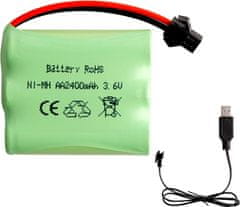 YUNIQUE GREEN-CLEAN Nabíjateľná Ni-MH AA batéria 3,6 V 2400 mAh s nabíjacím USB káblom a konektorom SM 2P - ideálna pre diaľkovo ovládané hračky, osvetlenie, elektrické náradie