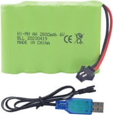 YUNIQUE GREEN-CLEAN Nabíjateľná batéria AA 6,0 V 2800 mAh so zástrčkou SM-2P a nabíjacím káblom USB | Kompatibilná s TB141, TB142, DE37 - ideálna pre RC autá, bagre, nákladné autá a RC vozidlá