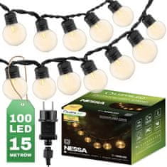 LUMILED Záhradné svietidlo LED svetelná reťaz 16m GIRLANDA NESSA s 100 LED dekoratívnymi guličkami 3000K Teplá biela