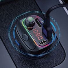 Popron.cz Bluetooth vysílač do auta s nabíječkou a LED osvětlením - Funkce Bass Boost
