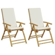 Petromila vidaXL Bistro skladacie stoličky 2 ks s krémovobielymi vankúšmi bambus
