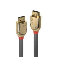 Lindy Kábel DisplayPort M/M 10m, 4K@60Hz, DP v1.2, 21.6Gbit/s, sivý, pozl.konektor, Gold Line