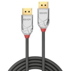 Lindy Kábel DisplayPort M/M 5m, 4K@60Hz, DP v1.2, 21.6Gbit/s, sivý, pozl.konektor, Cromo Line