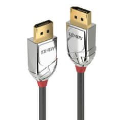 Lindy Kábel DisplayPort M/M 5m, 4K@60Hz, DP v1.2, 21.6Gbit/s, sivý, pozl.konektor, Cromo Line