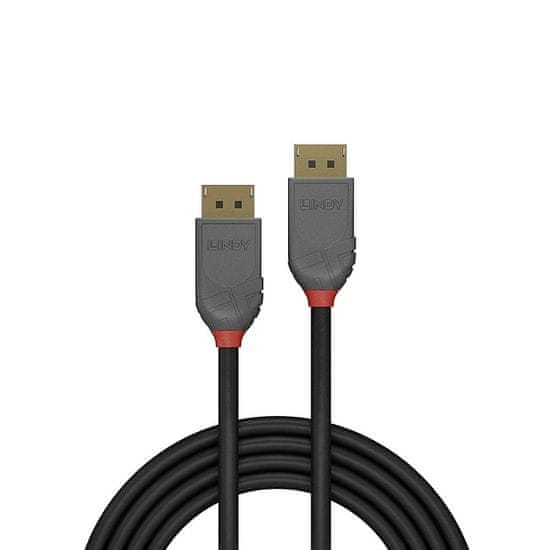 Lindy Kábel DisplayPort M/M 1m, 8K@60Hz, DP v1.4, 32.4Gbit/s, čierny, pozl.konektor, Anthra Line