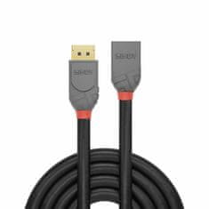 Lindy Kábel DisplayPort M/F 2m, 8K@60Hz, DP v1.4, 32.4Gbit/s, čierny, pozl. konektor, Anthra Line