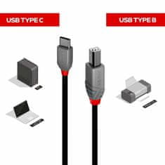 Lindy Kábel USB 2.0 Typ C CM/BM(2.0) 1m, High Speed,Anthra Line, čierny