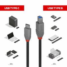 Lindy Kábel USB 3.1 Typ C CM/BM(3.0) 2m, Super Speed, čierny, Anthra Line