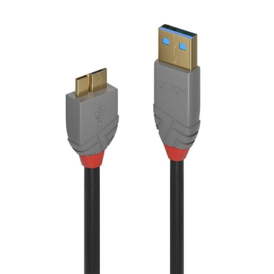 Lindy Kábel USB 3.2 Gen 1, A-MICRO-B(3.0) M/M 3m, 5Gbps, čierny, Anthra Line, pozl. kon.