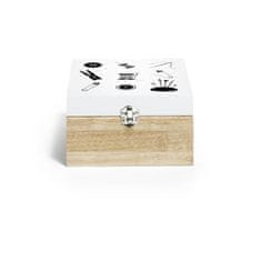 PRYM Box-organizér na drobné šijacie potreby drevený svetlý veľ. S s bielym vekom s motívom šitia