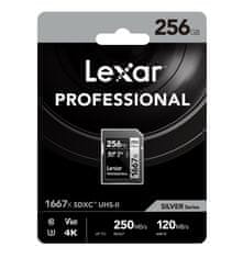 LEXAR pamäťová karta 256GB Professional 1667x SDXC UHS-II, (čítanie/zápis: 250/120MB/s) C10 V60 U3