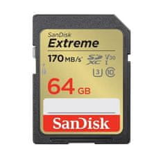 SanDisk Pamäťová karta Extreme 64 GB SDXC 170 MB/s & 80 MB/s, UHS-I, Class 10, U3, V30