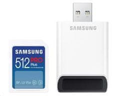 Samsung pamäťová karta 512GB PRO Plus SDXC CL10 U3 V30 (č/z: až 180/až 130MB/s) + USB adaptér