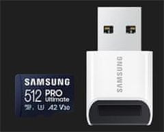 Samsung pamäťová karta 512GB PRO Ultimate CL10 Micro SDXC Grade 3 (č/z: až 200/130MBs) + USB Adaptér