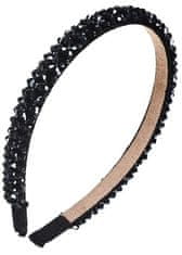 Camerazar Univerzálna elastická čelenka s perlami a kubickým zirkónom, krištáľ, 14 cm x 1,5 cm