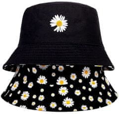 Camerazar Obojstranná čiapka BUCKET HAT so sedmokráskou, čierna, polyester/bavlna, 55-59 cm