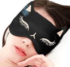 Camerazar Saténová maska na mačacie oči Puss, čierna, 18,5 cm x 10,5 cm s nastaviteľným elastickým popruhom