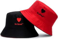 Camerazar Obojstranný klobúk Heart BUCKET HAT FISHER, čierna/červená, polyester/bavlna, univerzálna veľkosť 55-59 cm