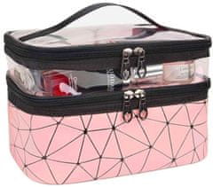 Camerazar Veľká priehľadná vodotesná kozmetická taška na zavesenie, ružová, PVC+TPU, 16x23x17 cm