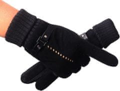 Camerazar Pánske zimné dotykové rukavice, čierne semišové, s protišmykovými prvkami a kontrastným prešívaním