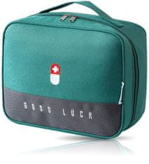 Camerazar Cestovná lekárnička a organizér na lieky v kozmetickej taške, zelená, plast, 25x20x13,5 cm