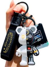 Camerazar Prívesok na kľúče Teddy Bear Robot, čierne kovanie, syntetický materiál a zliatina obyčajných kovov, 7,2x4,3 cm