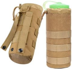 Camerazar Molle taktická vojenská taška na fľašu, piesková farba, odolný nylon Oxford 1000D, rozmery 23 cm x 10 cm